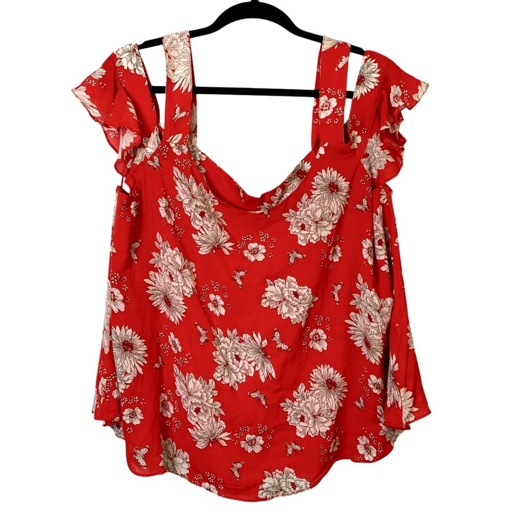 Anthropologie “Skies Are Blue” Floral Print Cold Shoulder Top